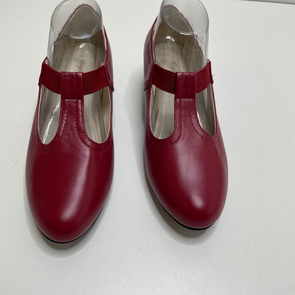 Angel Step Red T-Strap Mary Jane Low Block Heel Pump Round Toe 8.5M Retro Granny - Picture 3 of 10
